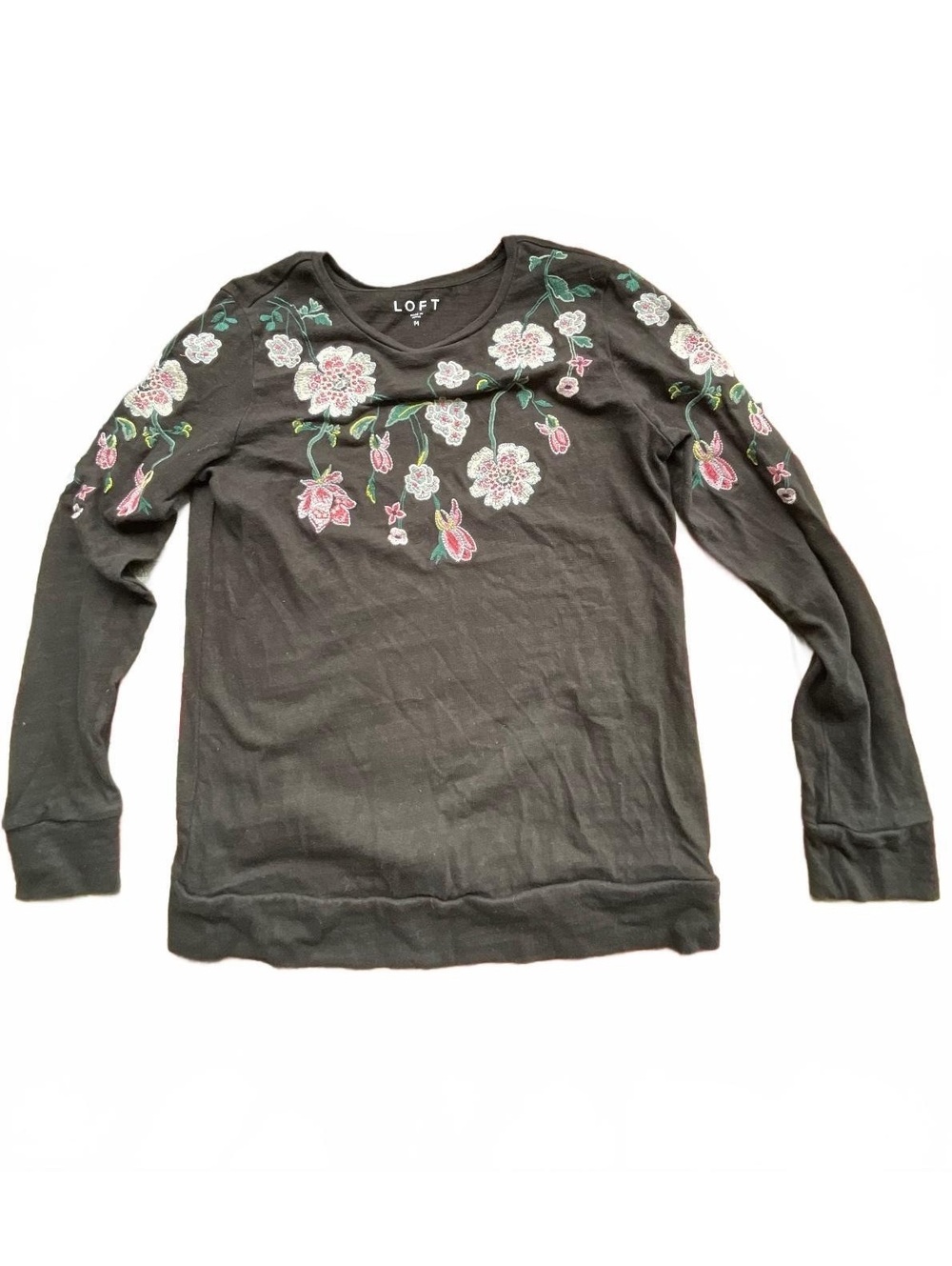 LOFT black floral long sleeve top